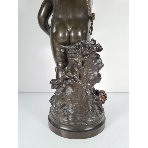 457 - A 19th century French Auguste Moreau (1834-1917) bronze cupid with gilded bow & arrow detail and sig... 