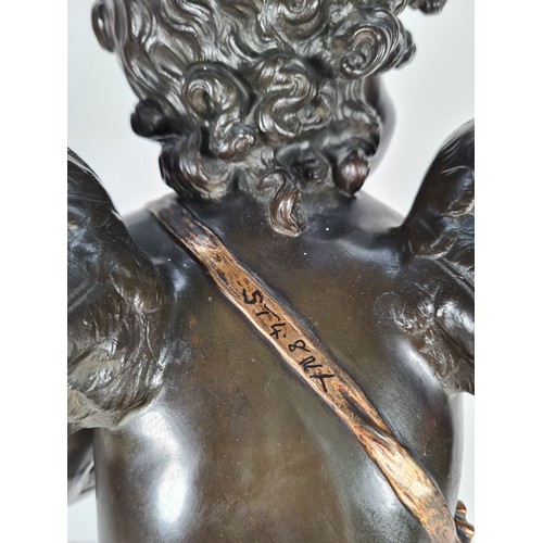 457 - A 19th century French Auguste Moreau (1834-1917) bronze cupid with gilded bow & arrow detail and sig... 