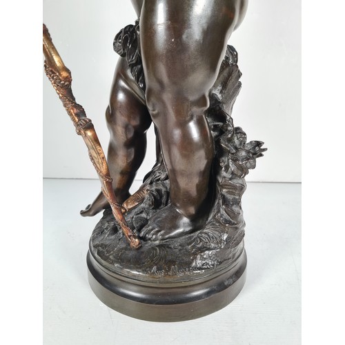 457 - A 19th century French Auguste Moreau (1834-1917) bronze cupid with gilded bow & arrow detail and sig... 