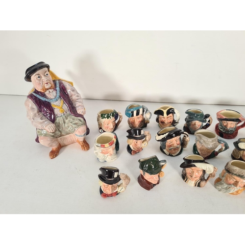 487 - Nineteen character jugs, one ceramic Henry VIII musical character jug and Eighteen Royal Doulton min... 