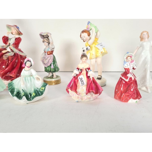 491 - Ten assorted ceramic figurines to include Royal Doulton Top O'the Hill, Royal Doulton Lily, Franklin... 