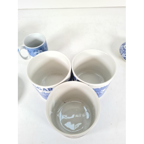 504 - Five pieces of Spode china to include three Italian design storage canisters and two blue room colle... 