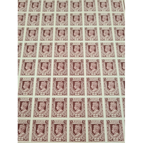 609 - A full sheet of George VI Burma postage stamps