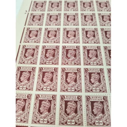 609 - A full sheet of George VI Burma postage stamps