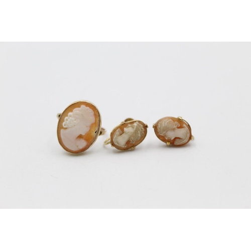 11 - A pair of 9ct gold cameo screw back earrings and matching ring - approx. gross weight 5.4 grams