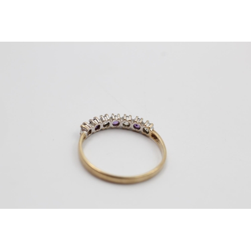 151 - A 9ct gold amethyst and gemstone set half eternity ring - approx. gross weight 1.3 grams