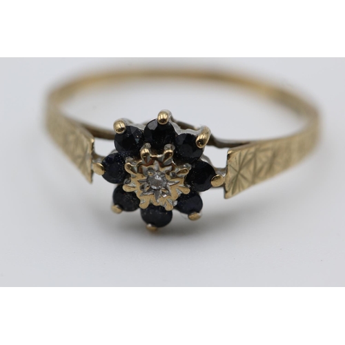 159 - A 9ct gold diamond and sapphire cluster ring - approx. gross weight 1.4 grams