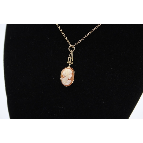 51 - A 9ct gold drop cameo pendant necklace - approx. gross weight 2.9 grams