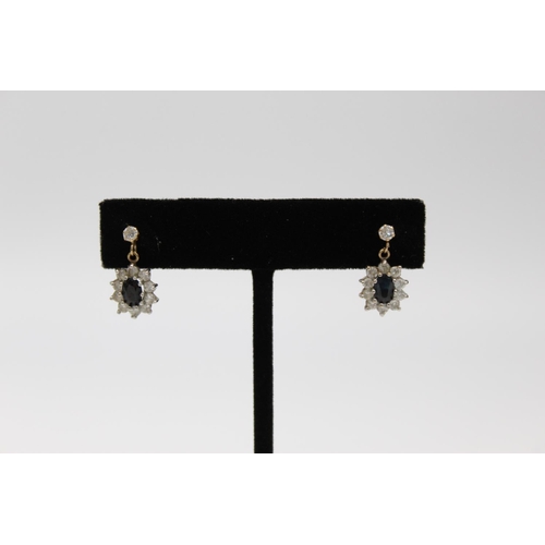 81 - A pair of 9ct gold gemstone cluster drop earrings - approx. gross weight 1.8 grams