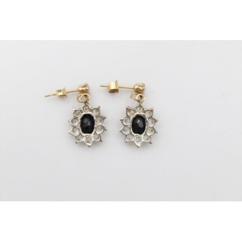 81 - A pair of 9ct gold gemstone cluster drop earrings - approx. gross weight 1.8 grams