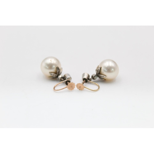 88 - A pair of 9ct gold silver set pearl and gemstone drop screw back earrings - approx. gross weight 8.7... 