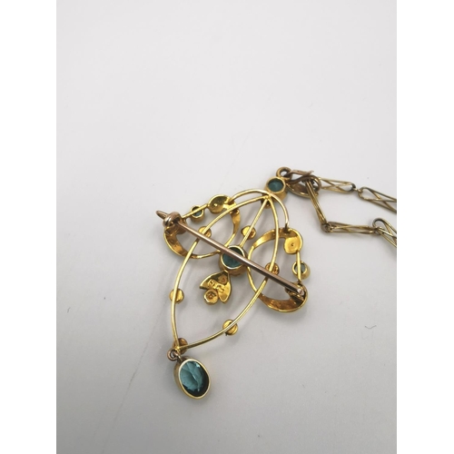 253 - An Edwardian 9ct gold aquamarine and seed pearl pendant necklace - approx. gross weight 6.88 grams