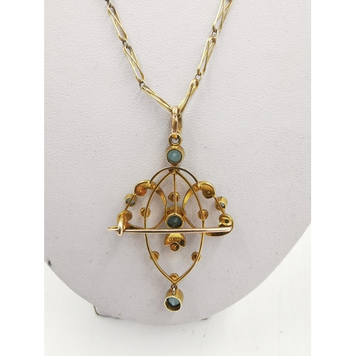 253 - An Edwardian 9ct gold aquamarine and seed pearl pendant necklace - approx. gross weight 6.88 grams