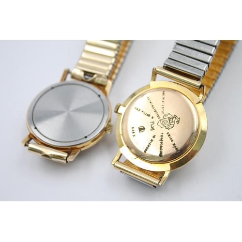 293 - Two vintage gold tone gents hand wind wristwatches to include Sandoz Flag and Regency