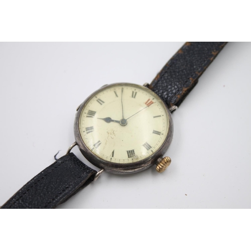 297 - Two vintage .925 silver cased gents trench style watches to include one watch head and one wristwatc... 