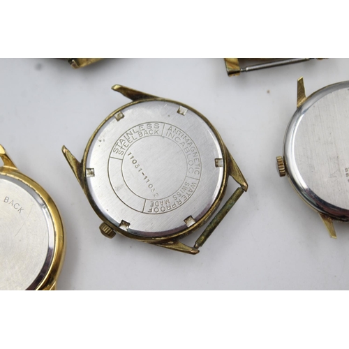 300 - Five assorted vintage gold tone gents watch heads to include Accurist, Paul Jobin etc.