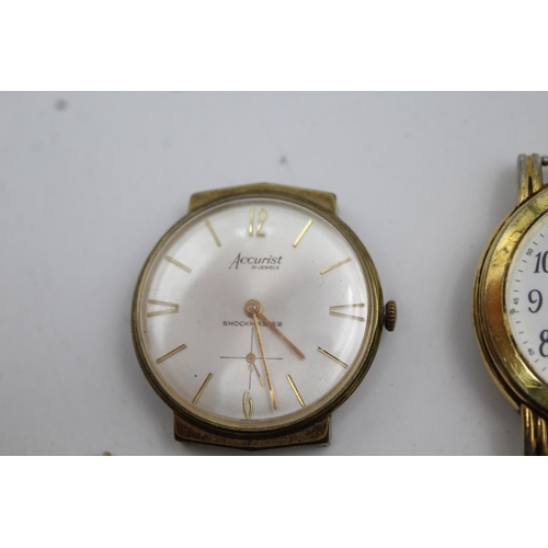 300 - Five assorted vintage gold tone gents watch heads to include Accurist, Paul Jobin etc.