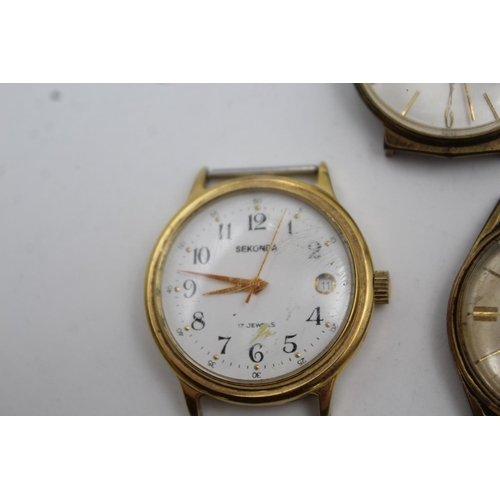 300 - Five assorted vintage gold tone gents watch heads to include Accurist, Paul Jobin etc.