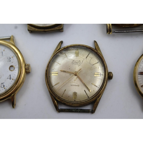 300 - Five assorted vintage gold tone gents watch heads to include Accurist, Paul Jobin etc.