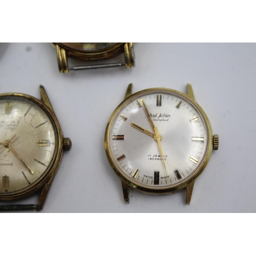 300 - Five assorted vintage gold tone gents watch heads to include Accurist, Paul Jobin etc.