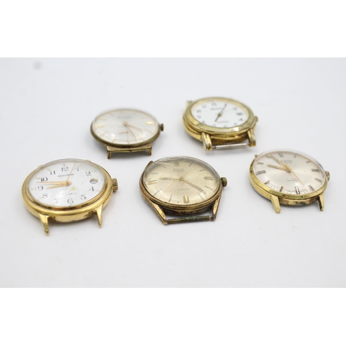 300 - Five assorted vintage gold tone gents watch heads to include Accurist, Paul Jobin etc.