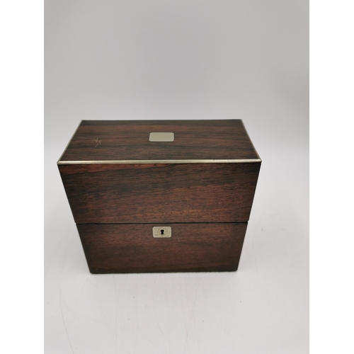 320 - A late 19th/early 20th century rosewood box containing reproduction J. H Steward compass and sundial