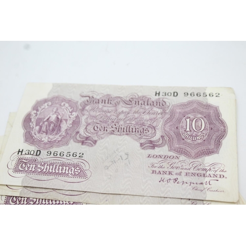 321 - Seven Bank of England Ten Shilling bank notes issued by Chief Cashier Peppiatt