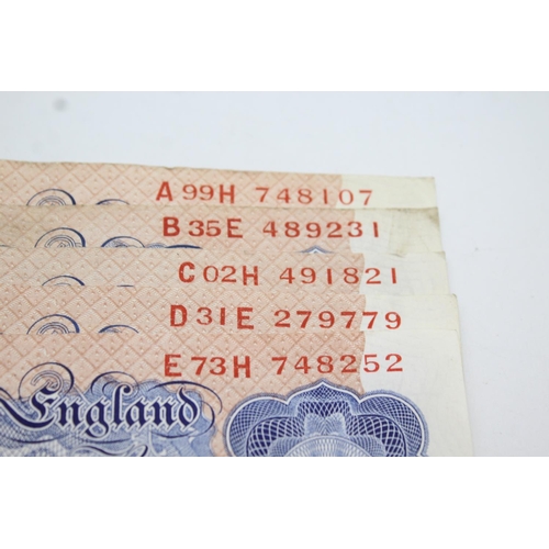 323 - Five Bank of England One Pound bank notes issued by Chief Cashier Peppiatt with prefix letters A-E