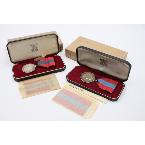 357 - Two boxed ERII Imperial Service medals presented to Gladys Violet Finch and Edith Vera Norris