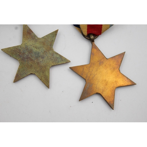 363 - Five WWII Stars with original ribbons to include Burma, France, Germany and Africa