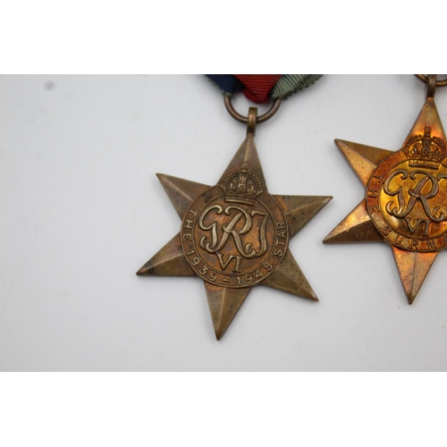 363 - Five WWII Stars with original ribbons to include Burma, France, Germany and Africa