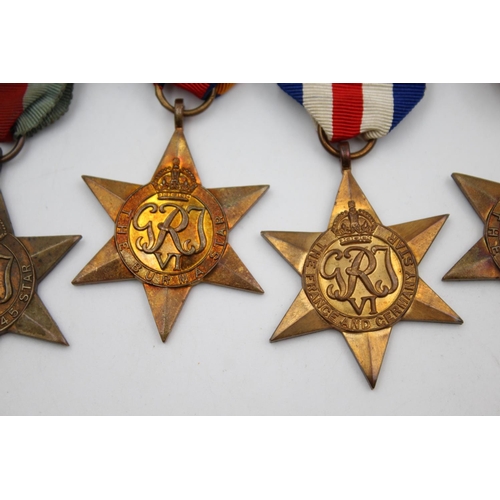 363 - Five WWII Stars with original ribbons to include Burma, France, Germany and Africa