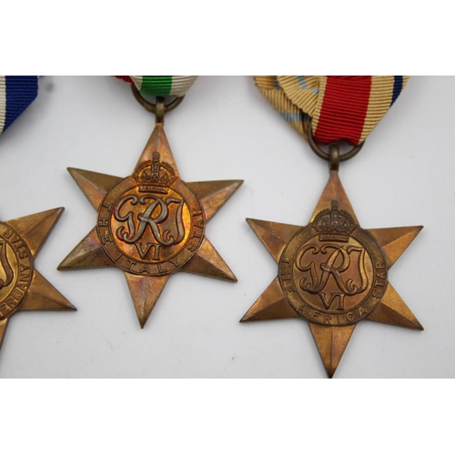 363 - Five WWII Stars with original ribbons to include Burma, France, Germany and Africa