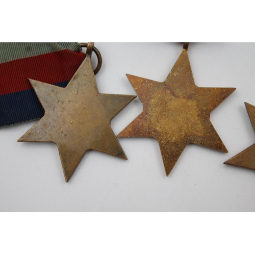 363 - Five WWII Stars with original ribbons to include Burma, France, Germany and Africa