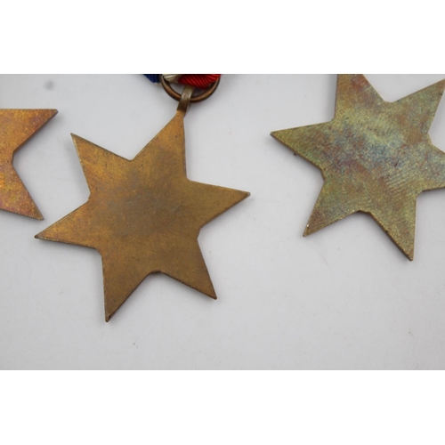 363 - Five WWII Stars with original ribbons to include Burma, France, Germany and Africa