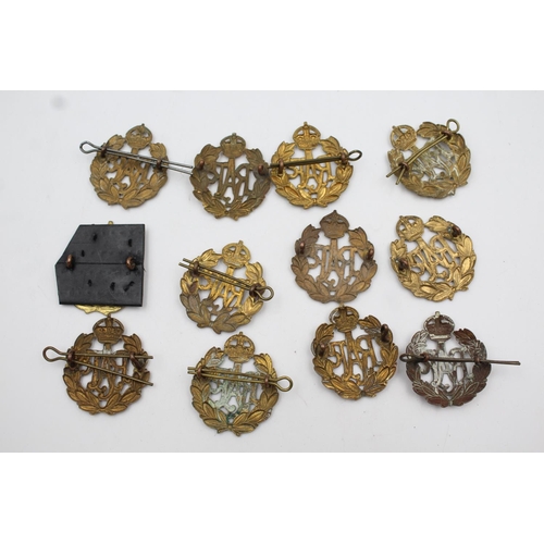 368 - Twelve assorted WWII era brass R.A.F cap badges