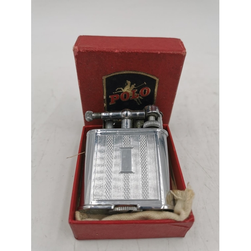 435 - Five pieces of assorted tobacciana to include boxed vintage Polo 242 Winguard cigarette lighter, vin... 