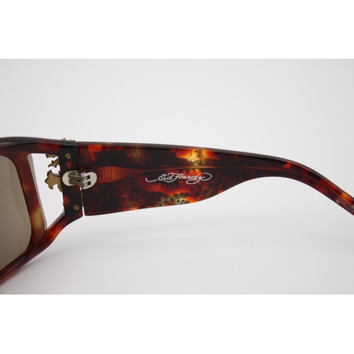 443 - A pair of Ed Hardy tortoiseshell effect oversize ladies sunglasses with case