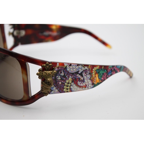 443 - A pair of Ed Hardy tortoiseshell effect oversize ladies sunglasses with case