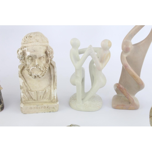 510 - A collection of assorted polished stone and gemstone figurines to include soapstone, alabaster etc.