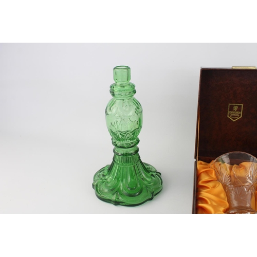 511 - A collection of assorted vintage glassware to include boxed Edinburgh Crystal vase, jelly moulds, Pe... 