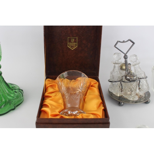 511 - A collection of assorted vintage glassware to include boxed Edinburgh Crystal vase, jelly moulds, Pe... 