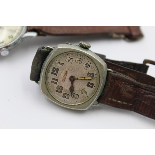 146 - Five assorted vintage military style gents hand wind wristwatches to include Record, Avia etc.