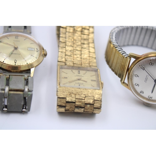 147 - Five assorted vintage gold tone gents wristwatches to include Hawthorne money clip watch, Avia Cadet... 