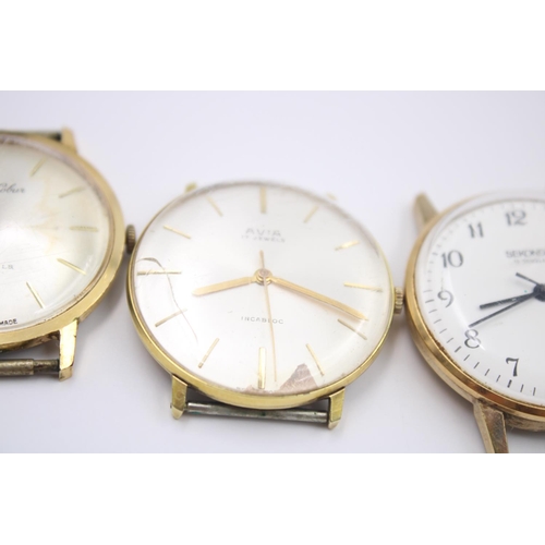 156 - Four assorted vintage gold tone gents wristwatch heads to include Jaquet Cobur, Kander, Sekonda and ... 