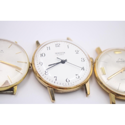 156 - Four assorted vintage gold tone gents wristwatch heads to include Jaquet Cobur, Kander, Sekonda and ... 