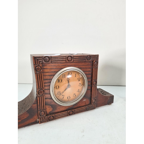 443 - Two vintage wooden cased mantel clocks, one oak cased and one walnut effect cased