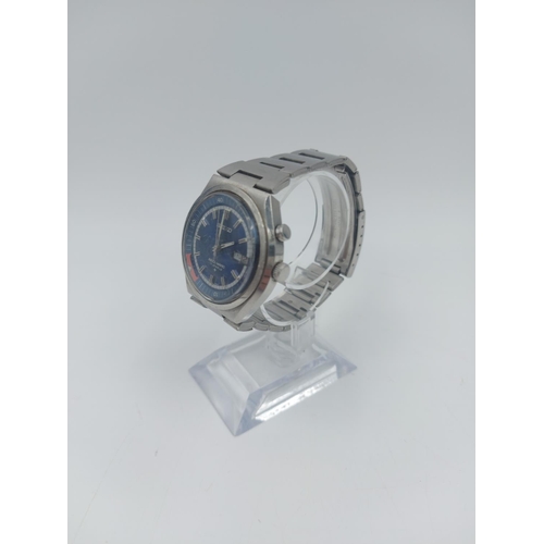 72 - A 1970s Seiko Bell-Matic 17 jewels stainless steel wristwatch with blue dial, inscribed to reverse 4... 