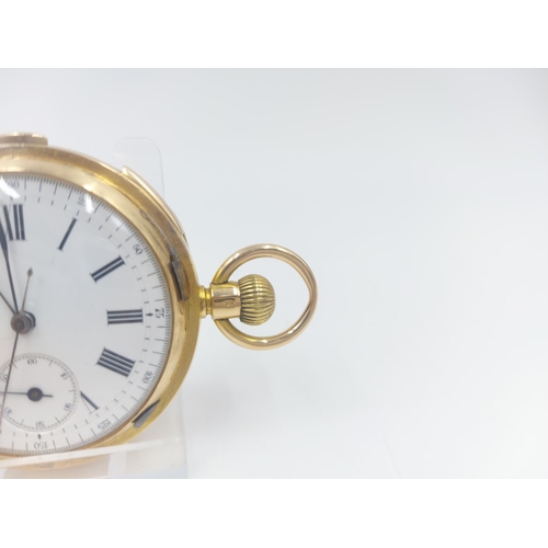 70 - A late 19th century Swiss 18ct gold full hunter repeater pocket watch with white enamel face, Roman ... 