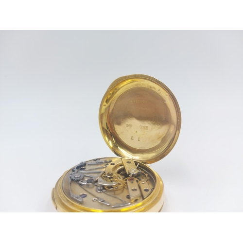 70 - A late 19th century Swiss 18ct gold full hunter repeater pocket watch with white enamel face, Roman ... 